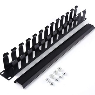 Gunko 1U 19" Covered Horizontal Cable Organizer with 5 Metal Hook